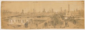 Pohled z Erie Street Bridge při pohledu na východ během požáru v Chicagu v roce 1871 od Alfred Rudolph Waud
