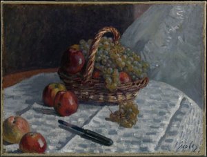 Jablka a hrozny v koši od Alfred Sisley