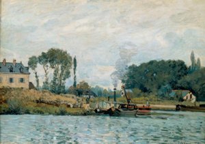 Lodě u zdymadla Bougival od Alfred Sisley