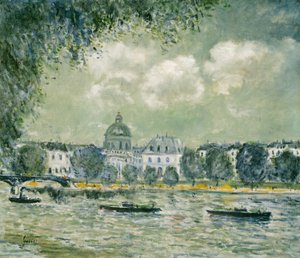 Krajina podél Seiny s Institut de France a Pont des Arts od Alfred Sisley