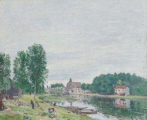 Loděnice Matrat, Moret-sur-Loing, deštivé počasí od Alfred Sisley