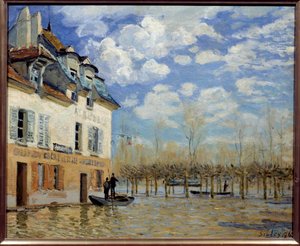 Loď během povodně, Port Marly (Port-Marly) Obraz Alfreda Sisleyho (1839-1899) 1876 Sun. 0,5x0,61 m Paříž, musee d