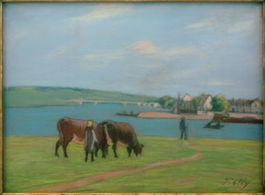 Krávy na břehu Seiny v Saint-Mammès od Alfred Sisley