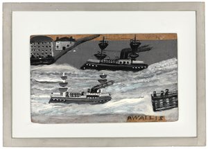 Dělové čluny za války (olej na panelu) (viz také 1074078) od Alfred Wallis
