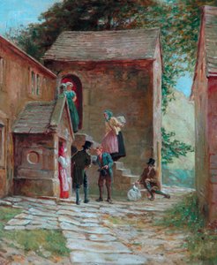 Pohled na dvůr s figurami, Kilnhurst, Todmorden, c.1860