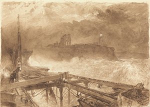 Studie pro Tynemouth Pier - osvětlení lamp při západu slunce od Alfred William Hunt