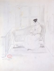 George Sand (1804-76), čtení na pohovce u okna, 1833