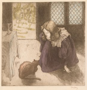 Interiér, Holčička s kočkou La Petite fille au chat, 1897.