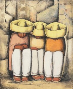 Odpočívající Indiáni, kolem roku 1935 (tempera a dřevěné uhlí na kartě) od Alfredo Ramos Martinez
