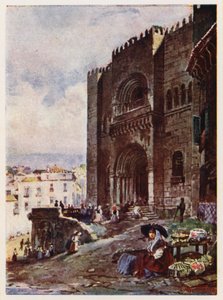 Staré město Coimbra, Portugalsko (barevná litografie)