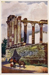 Dianin chrám, Evora, Portugalsko (barevná litografie)