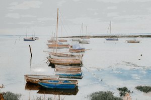 Lodě v přístavu Leigh, 2018 (ručně malovaná fotografie)