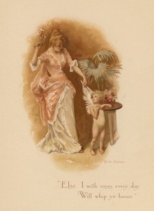 Staré milostné písně: "Jinak vás každý den růžemi / budu bičovat." (barevná litografie)