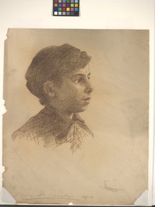 Hlava (pastelka na špinavě bílém papíře) od Alice Woods