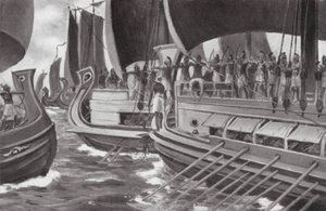 První námořní bitva v historii (litografie) od Allan Stewart