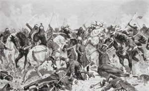 Poslední boj Rádžpútů proti mohamedánům v roce 1192 n. l. (litografie) od Allan Stewart