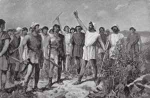 Vzpoura helótů ve Spartě, 464 př. n. l. (litografie) od Allan Stewart