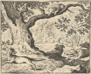 Po Renardově falešném příběhu je jeho otec pronásledován loveckými psy z Hendricka van ..., 1650-75. od Allart van Everdingen