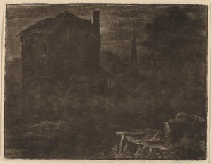 Noční krajina s domem a kostelní věží, pravděpodobně cca. 1660. od Allart van Everdingen