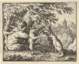 Na Řád lva je medvědovi odebrán kus kůže, kus předních tlapek..., 1650-75. od Allart van Everdingen