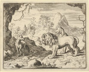 Renard přesvědčuje lva a lvici, že našli poklad, který jim jeho otec ukradl ..., 1650-75. od Allart van Everdingen