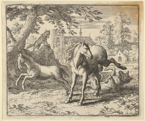 Renard jde s jezevcem k soudu, aby uklidnil lví hněv, 1650-75. od Allart van Everdingen