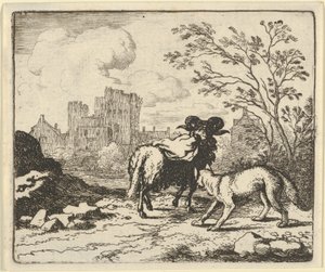 Renard posílá berana zpět lvu s balíčkem obsahujícím králičí hlavu, 1650-75. od Allart van Everdingen