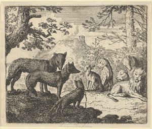 Renardovi rodiče žádají o odchod od dvora, z díla Hendricka van Alcmara „Renard lišák“ od Allart van Everdingen