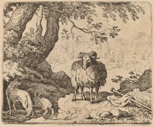 Reynard se vrací domů, v doprovodu berana a králíka, pravděpodobně c. 16451656. od Allart van Everdingen