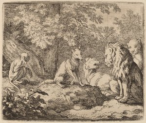 Reynard vypráví příběh o skrytém pokladu, pravděpodobně c. 16451656.