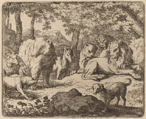 Reynard je propuštěn, aby vyprávěl svůj příběh, pravděpodobně c. 16451656. od Allart van Everdingen