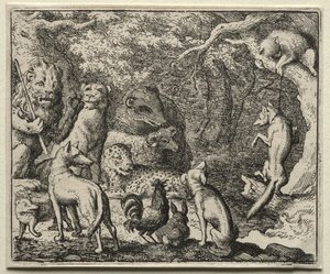 Reynard the Fox: Reynard žádá o povolení se přiznat. od Allart van Everdingen