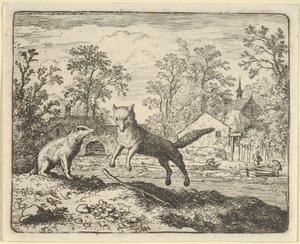 Jezevec ukládá jako trest skočit třikrát přes hůl na zemi, 1650-75. od Allart van Everdingen