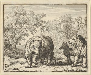 Lev osvobozuje medvěda a vlka, 1650-75. od Allart van Everdingen