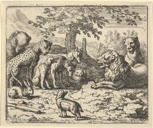 Lev přijímá rady ostatních zvířat pro Renardův trest, 1650-75. od Allart van Everdingen