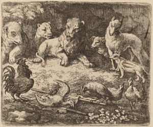 Kohout útočí na Reynarda, pravděpodobně c. 16451656. od Allart van Everdingen