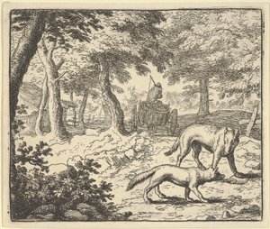 Vlk obviňuje Renarda z pojídání ryb, které ukradl, 1650-75. od Allart van Everdingen