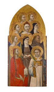 Svatí a andělé, cca 1370 (tempera a zlaté listy na dřevě)
