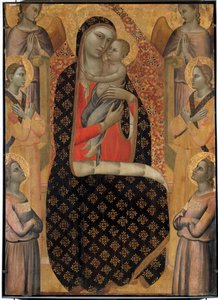 Majestátní Panna obklopená šesti anděly Oltářní obraz od Allegretta Nuziho (1350-1375). Ztlumit. 138 x 99 cm. Avignon, muzeum malého paláce