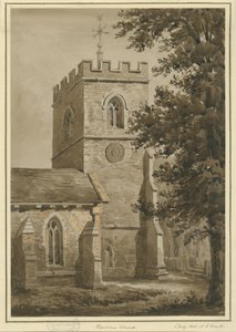 Harborne Church: červená sépiová kresba, 2. července 1842 od Allen Edward Everitt