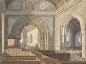 Interiér kostela Longdon: akvarel, ndc 1842] od Allen Edward Everitt