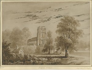 Lichfield - Kostel sv. Čada: červená sépiová kresba, červenec 1842 (kresba) od Allen Edward Everitt