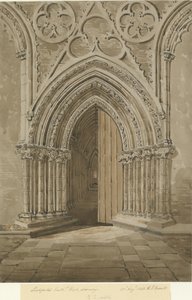 Katedrála Lichfield – West Doorway: červenohnědá sépiová kresba, 27. srpna 1842 od Allen Edward Everitt