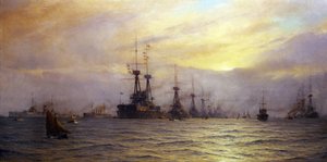Příjezd flotily na přehlídku korunovace krále Spojeného království Jiřího V. (1865-1936) v roce 1911.