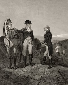 První setkání George Washingtona a Alexandra Hamiltona z „Life and Times of Washington“, svazek I, vydaný v roce 1857 od Alonzo Chappel