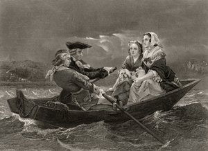 Lady Harriet Ackland na cestě k návštěvě tábora generála Gatese, z „Life and Times of Washington“, svazek I, vydaný v roce 1857 od Alonzo Chappel