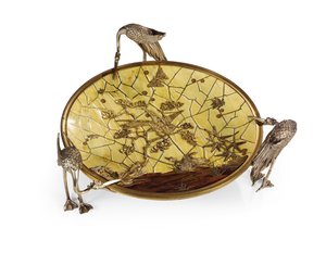 Pohár (Tazza), intarzie Ferdinanda Duvinage, druhá polovina 19. století (stříbřený a zlacený bronz, slonovina a dřevo) (viz také 476612)