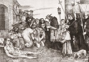 Oběti moru v Římě (rytina) od Alphonse (after) Legros