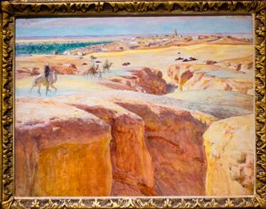 Karavan v El Gara, poblíž Ghardaïy (olej na desce)