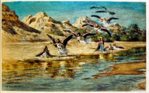 Dinetova ilustrace z knihy "Mirages" Scény z arabského života. 1906. Knihu Mirages, Scenes De La Vie Arab ilustroval Etienne Dinet s komentářem Silmana Ben Ibrahima Bamera. Nasreddine Dinet se narodil jako Alphonse-Etienne Dinet; (1861-1929) byl fren od Alphonse Etienne Dinet
